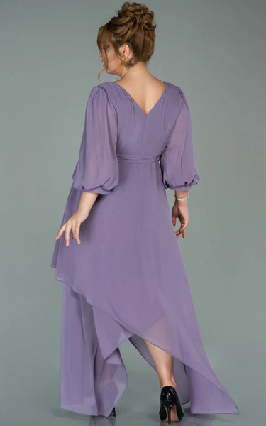 V-neck Half-sleeve Chiffon Empire Petal A-line Formal Plus Size Dress