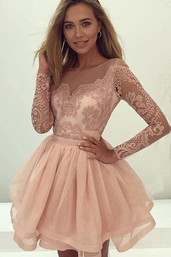 Robe de soirée moderne courte en tulle et dentelle à manches longues