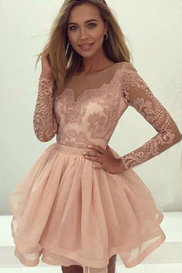 Lace Tulle Short A Line Long Sleeve Modern Homecoming Dress