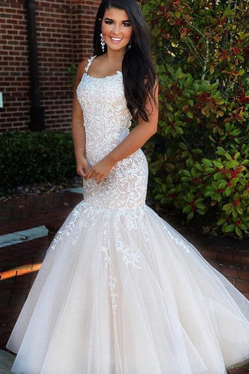 Sexy krajkové tylové mořské šaty na ramínka bez rukávů na ples s aplikacemi a pásky