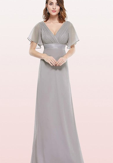 Elegant Chiffon V-neck A Line Short Sleeve Prom Mother Dress With Ruffles