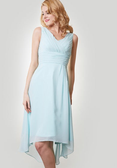 High-Low Chiffon Sleeveless V-Neck Dress With Ruching