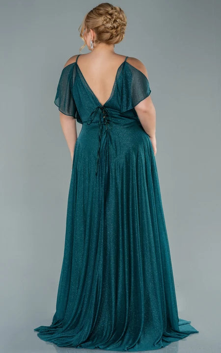 Empire spaghetti šaty s flitry, plisované, plus size, plesové šaty s nízkým výstřihem na zádech