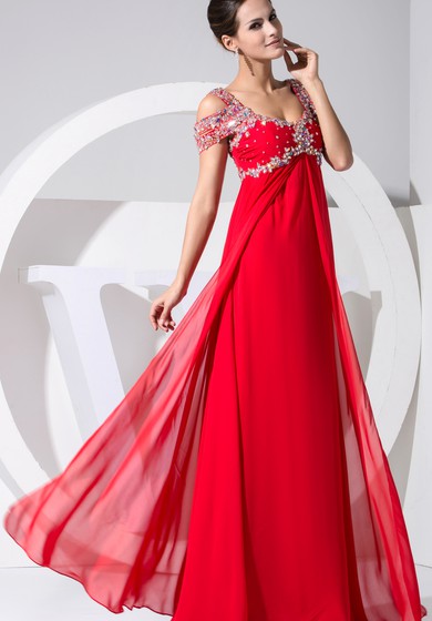 Maxi šaty z šifonu s korálkovou výšivkou a vysokým pasem