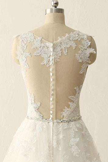 Vestido de tulhear de la línea A de línea con correas y apliques de encaje