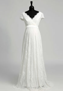 A Line Beach Cap Short Sleeve Maternity Wedding Dress