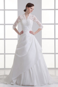 Alluring Ball Gown Sleeve Taffeta High Neck Wedding Dresses