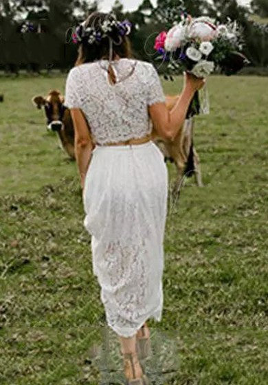 Camiseta de joya manga corta de encaje de tobillo a la línea