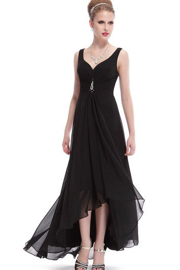 Sleeveless Asymmetrical Chiffon Dress With Illusion Style