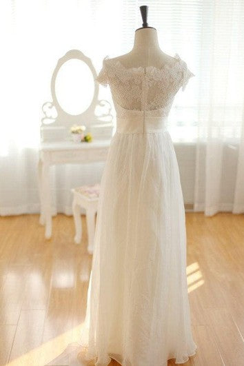 Floor-Length Cap Keyhole Chiffon Lace Dress