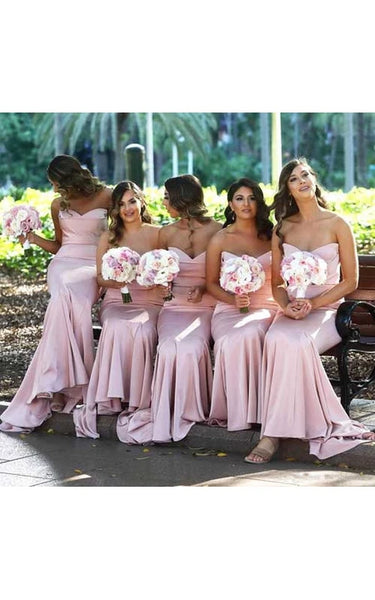 Sweetheart Mermaid Sheath Satin Ruched Bridesmaid Dress