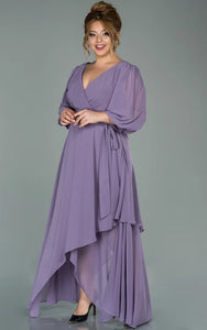 V-neck Half-sleeve Chiffon Empire Petal A-line Formal Plus Size Dress