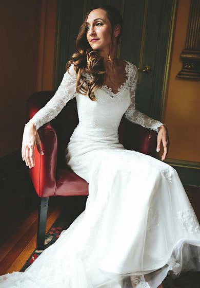 Trompeta de encaje de Chantilly con vestido de mangas de encaje largo