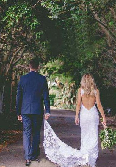 Sexy Bohemian High Neck Front Beach Playa simple Vestido de novia sin espalda sin espalda