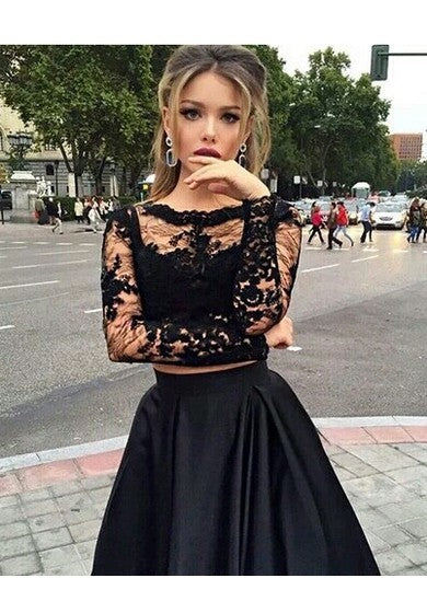 Baletní šaty s dlouhými rukávy, lodičkový výstřih, saténové šaty dlouhé až na zem