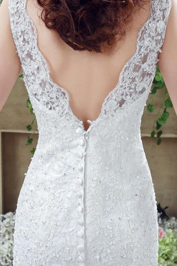 Timeless Mermaid Lace Wedding Dress Zipper Button Back Sweep Train