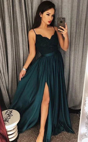 Sexy Spaghetti Front Split Party Empire Applique Prom Dress