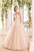 Ball Gown Floor-Length Scoop Sleeveless Keyhole Tulle Dress With Criss Cross And Beading
