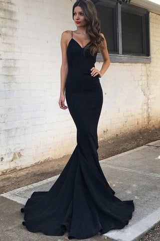 Spaghetti Strap V Neck Mermaid Long Satin Gown