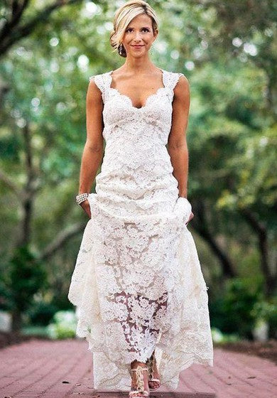 Robe longue en dentelle à manches courtes et col en V avec trou de serrure dans le dos