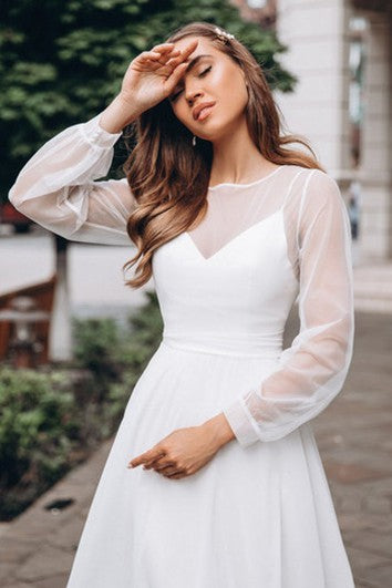 Jednoduché svatební šaty A-linie s dlouhými rukávy a dlouhou délkou po zem