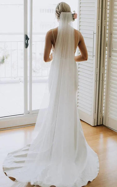 Simple Spaghetti Mermaid Beach Wedding Dress with Lace Top