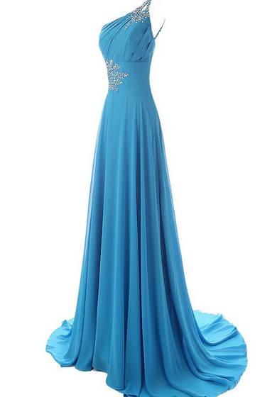 Šaty s jedním ramenem, volánky, korálkovou výšivkou a vlečkou