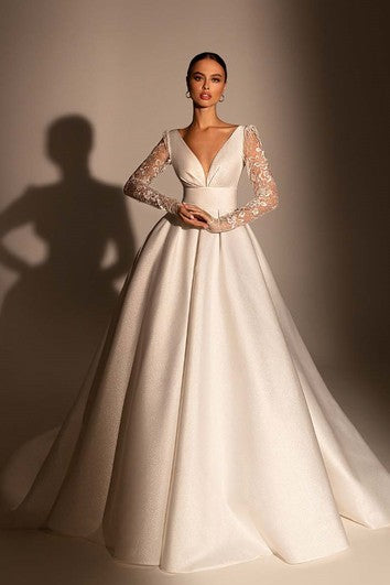 Beautiful Ball Gown Satin Bridal Dress with Ruching and Ribbon