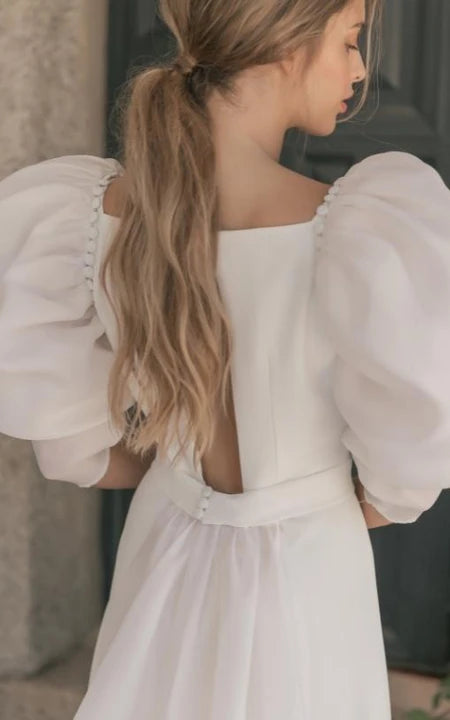 Sleeve Sleeve Bateau Decinela Chiffon Abito da sposa con treno da spina