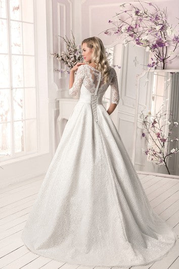 Crystal Detailing Lace Lace-up A Line Dress