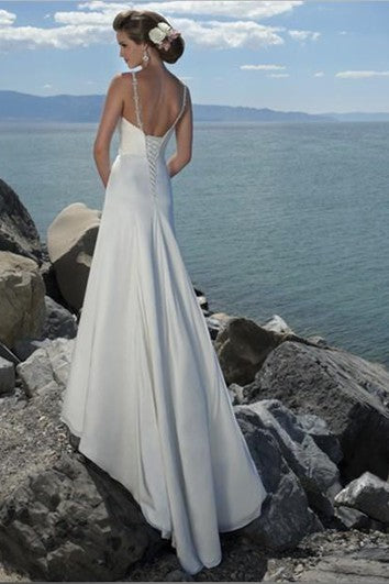 sheath Empire Spaghetti Straps Chiffon Beach Wedding Dress