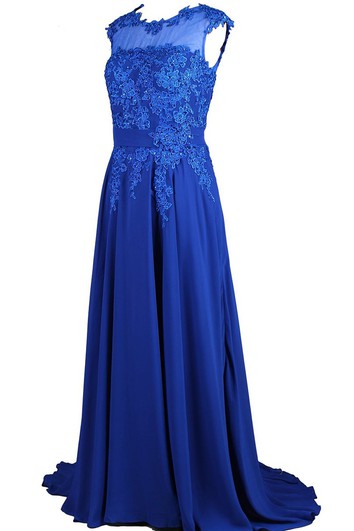 Šaty s iluzorním výstřihem do A s korálkovými krajkovými aplikacemi