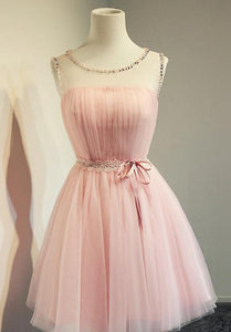 Simple Jeweled Sleeveless Short Tulle Dress