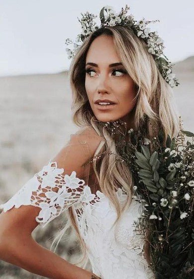 Vestido de novia de manga corta de estilo country bohemio