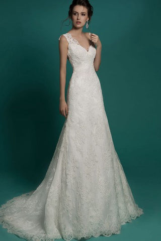 Mermaid Floor-Length V-Neck Sleeveless Illusion Lace Dress