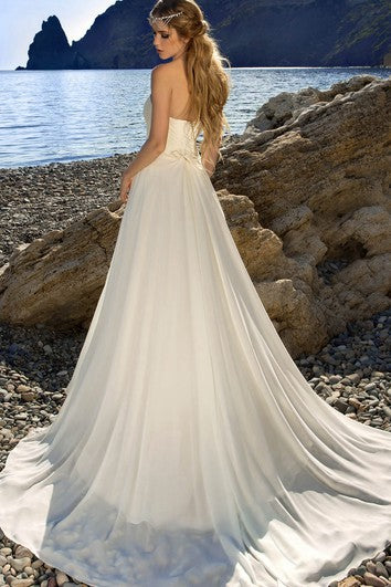 A-Line Floor-Length Strapless Sleeveless Backless Chiffon Dress With Waist Jewellery And Ruching