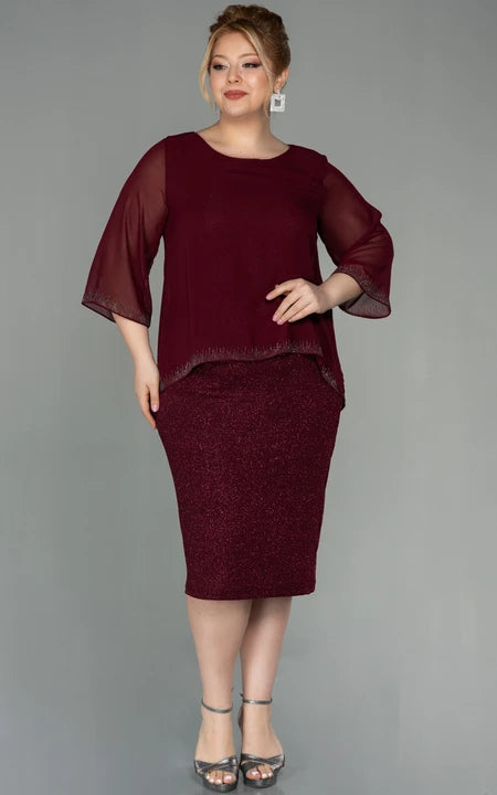 U-Boot-Ausschnitt, lange Ärmel, Bleistift, knielang, Pailletten, Übergröße, Kleid für die Brautmutter