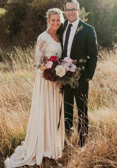 Elegante vaina de vaina de manga larga de manga y vestido de novia de satén