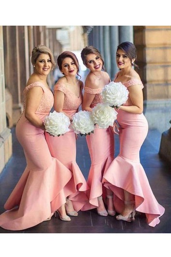 Robe sirène longueur cheville sans manches en satin avec appliques en dentelle