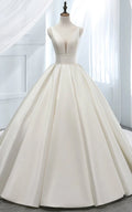 Elegant Plunged-neck Sleeveless Corset Back Satin Princess | Ball Gown Wedding Dress