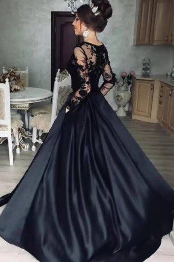 Casual Floor-length Long Sleeve Satin Ball Gown Prom Dress with Ruching