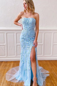 Simple Lace Sheath Strapless Sweetheart Sleeveless Formal Dress With Appliques