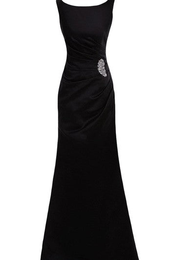 Cap-sleeved Bateau-neck Satin Gown With Beadings