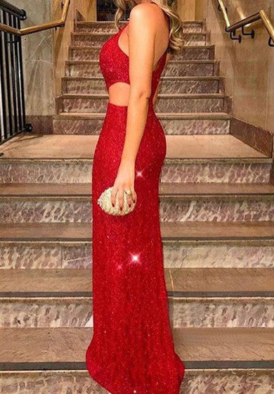 Sexy pouzdrové dlouhé šaty s jedním ramenem a předním rozparkem