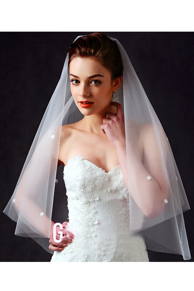 Simple Tulle Elbow Wedding Veil with Flower Appliques