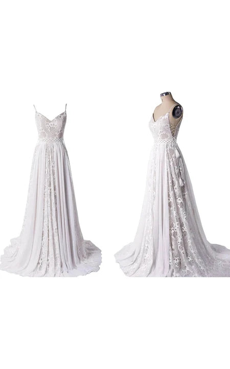 Lässiges Spaghetti-ärmelloses Country-Chiffon-Brautkleid