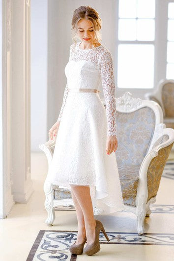 Knee-Length Lace Wedding Dress with Lace-Up Corset Back