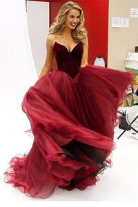 Modern Organza Burgundy Princess Evening Dress Sleeveless Sweetheart