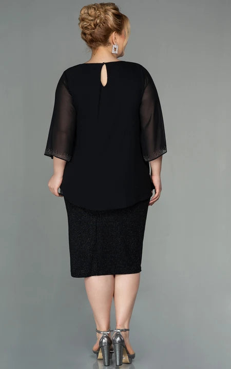 U-Boot-Ausschnitt, lange Ärmel, Bleistift, knielang, Pailletten, Übergröße, Kleid für die Brautmutter