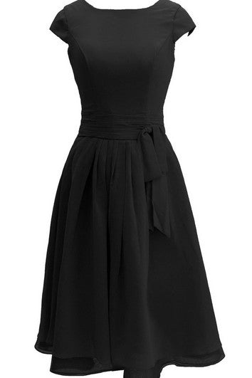 Cap-sleeved Knee-length Chiffon Dress With Ribbon